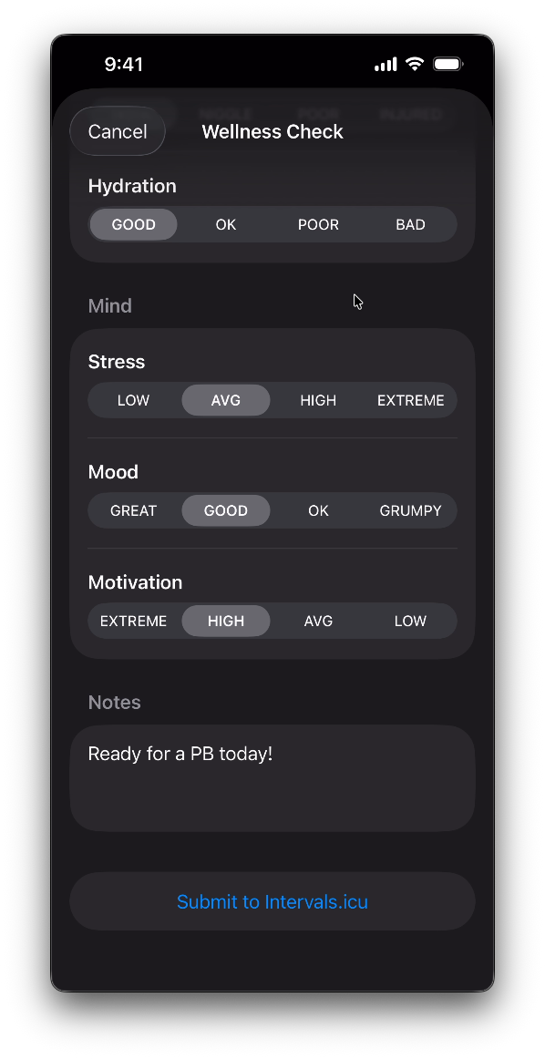Wellness prompt screenshot